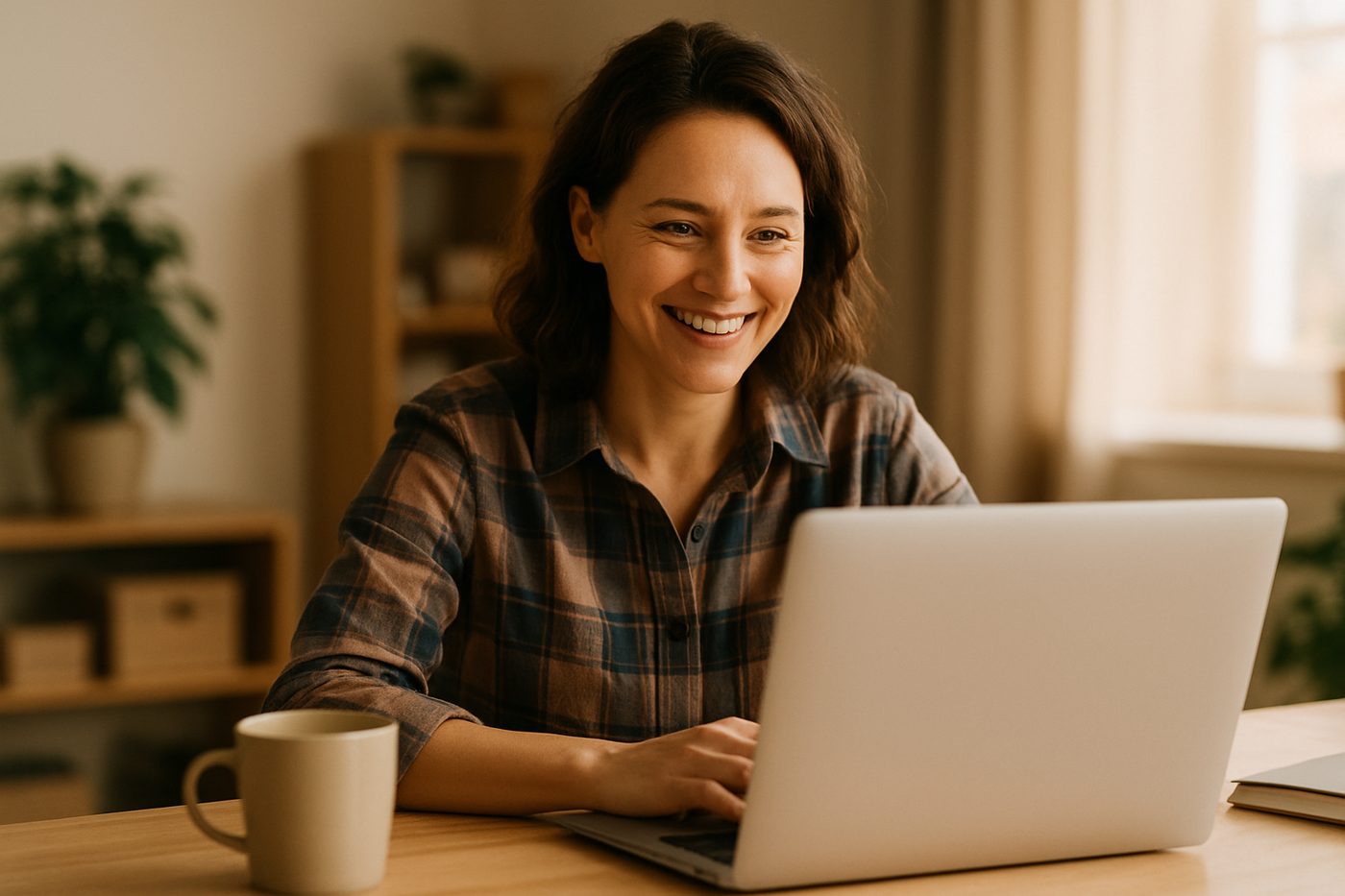 A shop owner reviewing the morning's calls and booked jobs on a laptop