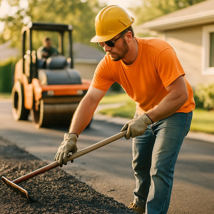 Paving contractors at work