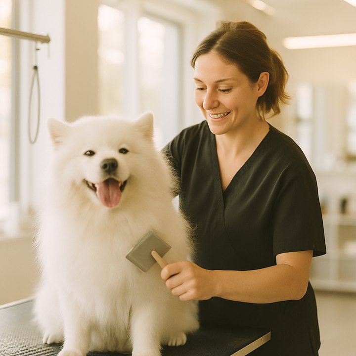 Dog grooming at work